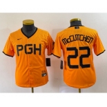 Youth Pittsburgh Pirates #22 Andrew McCutchen Yellow 2023 City Connect Stitched Jersey1