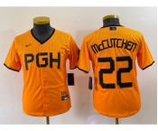 Youth Pittsburgh Pirates #22 Andrew McCutchen Yellow 2023 City Connect Stitched Jersey1