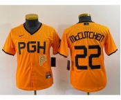 Youth Pittsburgh Pirates #22 Andrew McCutchen Yellow 2023 City Connect Stitched Jersey