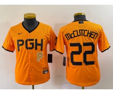 Youth Pittsburgh Pirates #22 Andrew McCutchen Yellow 2023 City Connect Stitched Jersey