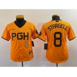 Youth Pittsburgh Pirates #8 Willie Stargell Number Yellow 2023 City Connect Stitched Jersey1