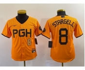 Youth Pittsburgh Pirates #8 Willie Stargell Number Yellow 2023 City Connect Stitched Jersey1