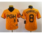 Youth Pittsburgh Pirates #8 Willie Stargell Number Yellow 2023 City Connect Stitched Jersey2