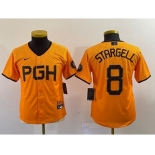 Youth Pittsburgh Pirates #8 Willie Stargell Number Yellow 2023 City Connect Stitched Jersey4