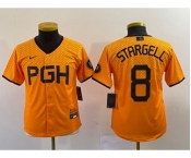 Youth Pittsburgh Pirates #8 Willie Stargell Number Yellow 2023 City Connect Stitched Jersey4