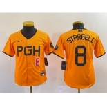 Youth Pittsburgh Pirates #8 Willie Stargell Number Yellow 2023 City Connect Stitched Jersey