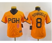 Youth Pittsburgh Pirates #8 Willie Stargell Number Yellow 2023 City Connect Stitched Jersey