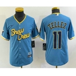 Youth Milwaukee Brewers #11 Rowdy Tellez Blue 2022 City Connect Cool Base Stitched Jersey