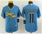 Youth Milwaukee Brewers #11 Rowdy Tellez Blue 2022 City Connect Cool Base Stitched Jersey