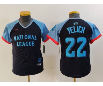 Youth Milwaukee Brewers #22 Christian Yelich Navy 2024 All Star Limited Stitched Jersey