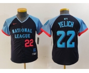 Youth Milwaukee Brewers #22 Christian Yelich Number Navy 2024 All Star Limited Stitched Jersey