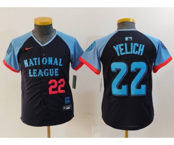 Youth Milwaukee Brewers #22 Christian Yelich Number Navy 2024 All Star Limited Stitched Jersey