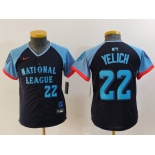 Youth Milwaukee Brewers #22 Christian Yelich Number Navy 2024 All Star Limited Stitched Jerseys