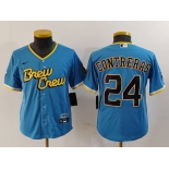 Youth Milwaukee Brewers #24 William Contreras Blue 2022 City Connect Cool Base Stitched Jersey