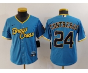 Youth Milwaukee Brewers #24 William Contreras Blue 2022 City Connect Cool Base Stitched Jersey