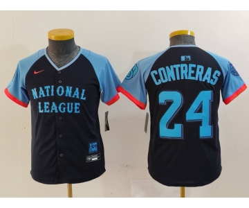 Youth Milwaukee Brewers #24 William Contreras Number Navy 2024 All Star Limited Stitched Jersey