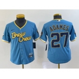 Youth Milwaukee Brewers #27 Willy Adames Blue 2022 City Connect Cool Base Stitched Jersey