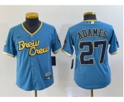 Youth Milwaukee Brewers #27 Willy Adames Blue 2022 City Connect Cool Base Stitched Jersey