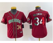 Youth Mexico Baseball #34 Fernando Valenzuela 2023 Red World Classic Stitched Jersey 5