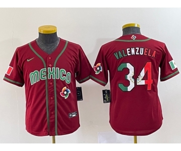 Youth Mexico Baseball #34 Fernando Valenzuela 2023 Red World Classic Stitched Jersey10