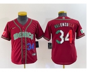 Youth Mexico Baseball #34 Fernando Valenzuela 2023 Red World Classic Stitched Jersey1