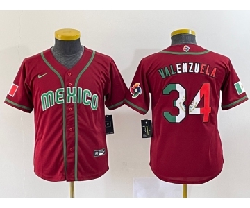 Youth Mexico Baseball #34 Fernando Valenzuela 2023 Red World Classic Stitched Jersey9