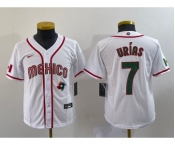 Youth Mexico Baseball #7 Julio Urias 2023 Red World Baseball Classic Stitched Jersey