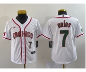 Youth Mexico Baseball #7 Julio Urias Number 2023 Red World Baseball Classic Stitched Jersey 3