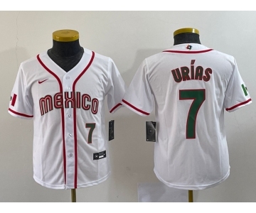 Youth Mexico Baseball #7 Julio Urias Number 2023 Red World Baseball Classic Stitched Jersey 3