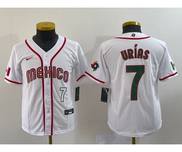 Youth Mexico Baseball #7 Julio Urias Number 2023 Red World Baseball Classic Stitched Jersey 4