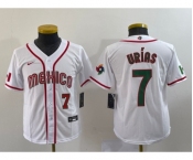 Youth Mexico Baseball #7 Julio Urias Number 2023 Red World Baseball Classic Stitched Jersey 5