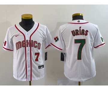 Youth Mexico Baseball #7 Julio Urias Number 2023 Red World Baseball Classic Stitched Jersey 5