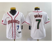 Youth Mexico Baseball #7 Julio Urias Number 2023 Red World Baseball Classic Stitched Jersey 6