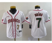 Youth Mexico Baseball #7 Julio Urias Number 2023 Red World Baseball Classic Stitched Jersey1