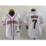 Youth Mexico Baseball #7 Julio Urias Number 2023 Red World Baseball Classic Stitched Jersey