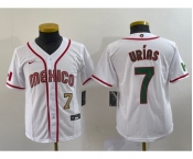 Youth Mexico Baseball #7 Julio Urias Number 2023 Red World Baseball Classic Stitched Jersey