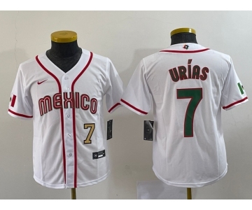 Youth Mexico Baseball #7 Julio Urias Number 2023 Red World Baseball Classic Stitched Jersey