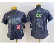 Women's Tampa Bay Rays #2 Yandy Diaz Charcoal 2024 City Connect Player Number Limited Cool Base Jerseys