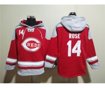 Men's Cincinnati Reds #14 Pete Rose Red Ageless Must-Have Lace-Up Pullover Hoodie