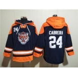 Men's Detroit Tigers #24 Miguel Cabrera Navy Orange Lace-Up Pullover Hoodie