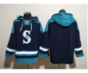 Men's Seattle Mariners Blank Navy Lace-Up Pullover Hoodie