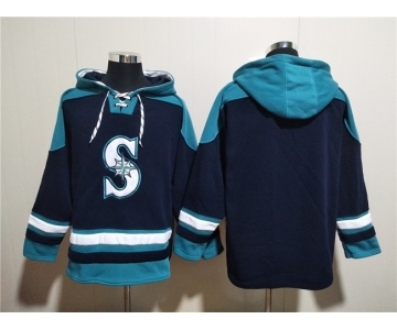 Men's Seattle Mariners Blank Navy Lace-Up Pullover Hoodie