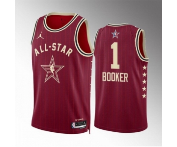 Men 2024 All Star #1 Devin Booker Crimson Stitched Basketball Jersey