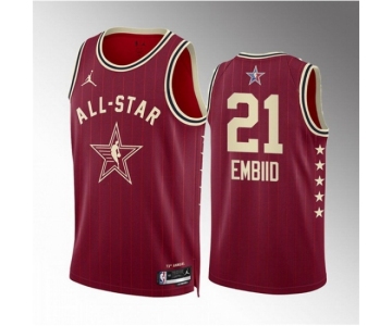 Men 2024 All Star #21 Joel Embiid Crimson Stitched Basketball Jersey