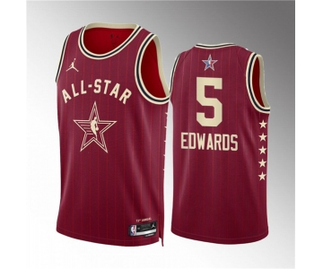 Men's 2024 All-Star #5 Anthony Edwards Crimson Stitched Basketball Jersey