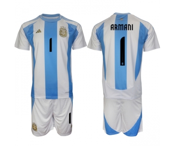 Men's Argentina #1 Armani White Blue 2024-25 Home Soccer Jersey Suit