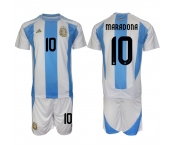 Men's Argentina #10 Diego Maradona White Blue 2024-25 Home Soccer Jersey Suit