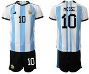 Men's Argentina #10 Lionel Messi White Blue Soccer Jersey Suit