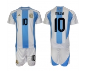 Men's Argentina #10 Messi White Blue 2024-25 Home Soccer Jersey Suit