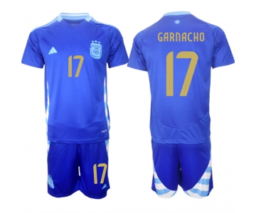 Men's Argentina #17 Alejandro Garnacho Blue 2024-25 Away SoccerJersey Suit